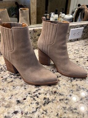Marc Fisher Taupe Suede Pointed Toe Ankle Booties